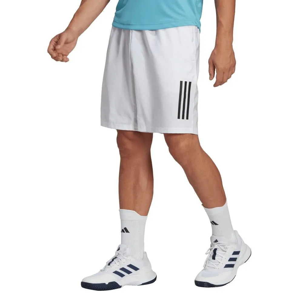 adidas Men's 3 Stripe Club Short 9-Inch (White)
