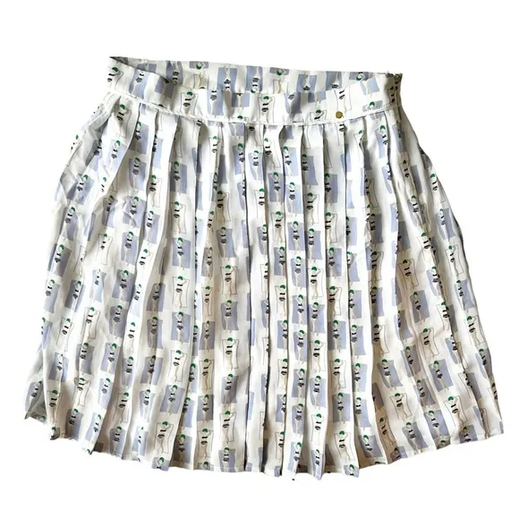 Anthropologie Harlyn Bathing Beauties Printed A Line Pleated Skirt Size Large