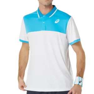 Asics Court Polo Men Tennis Shirt - Brilliant White/Digital Aqua