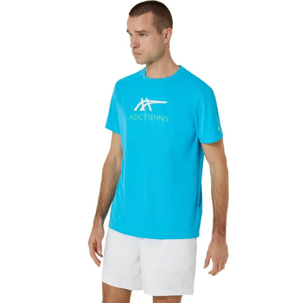 Asics Men's Court Graphic Tee Top (Digital Aqua/Brilliant White)