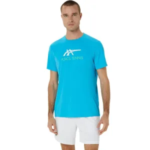 Asics Men's Court Graphic Tee Top (Digital Aqua/Brilliant White)