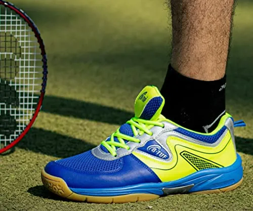 B-TUF Men's Blue, Green Closed-toe Badminton Shoes - 8 UK
