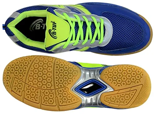 B-TUF Men's Blue, Green Closed-toe Badminton Shoes - 8 UK