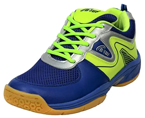 B-TUF Men's Blue, Green Closed-toe Badminton Shoes - 8 UK