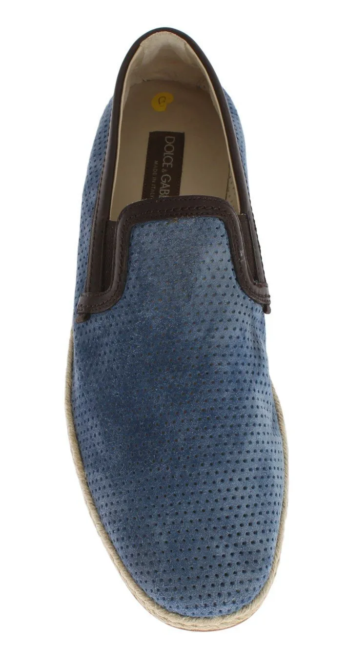 Blue Leather Breathable Holes Loafers