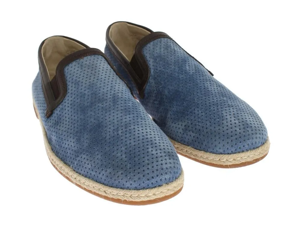 Blue Leather Breathable Holes Loafers
