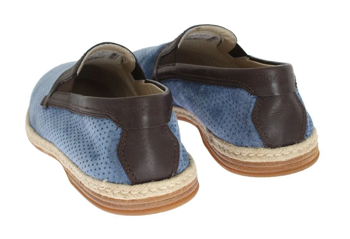 Blue Leather Breathable Holes Loafers