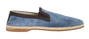 Blue Leather Breathable Holes Loafers