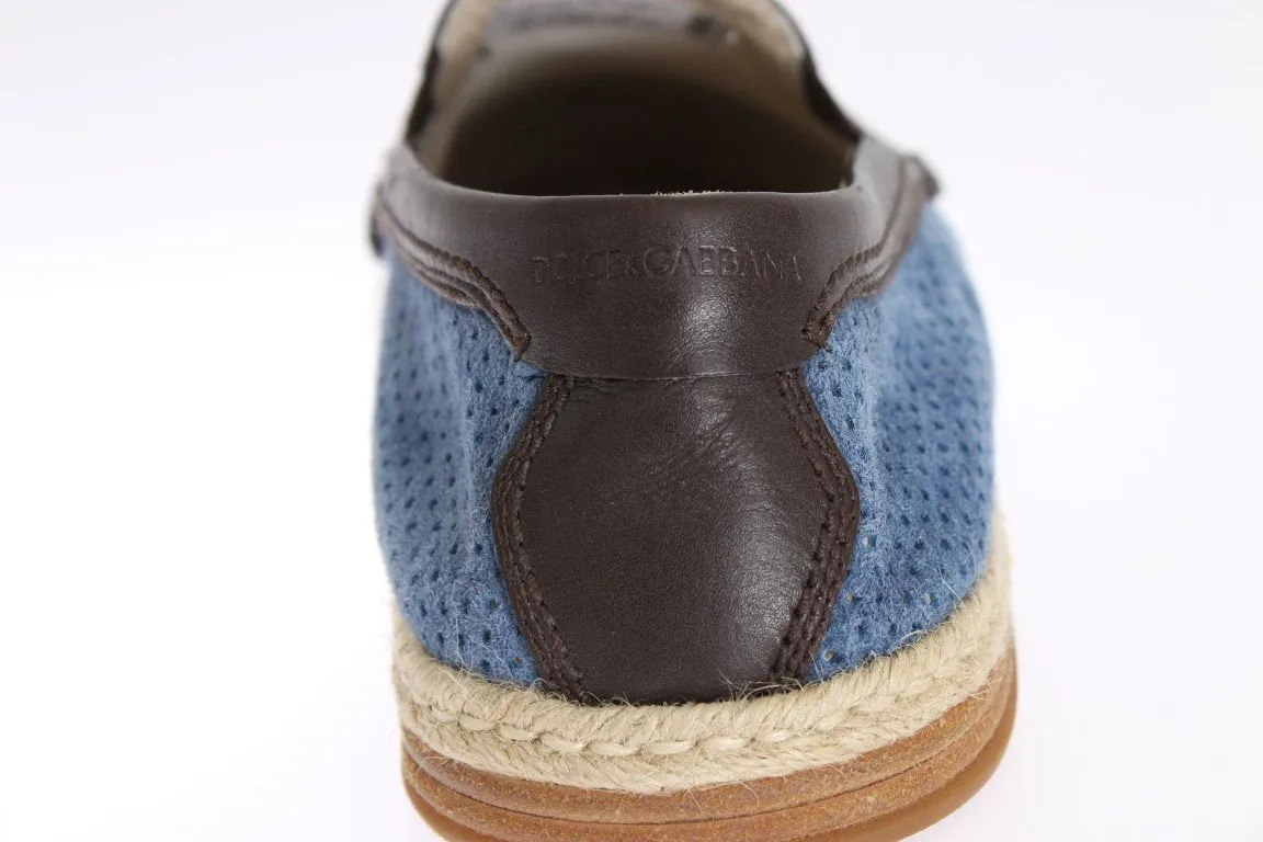 Blue Leather Breathable Holes Loafers