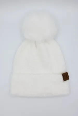C.C. Plush Terry Chenille Beanie for Women in Ivory | HTC0038POM-IVORY