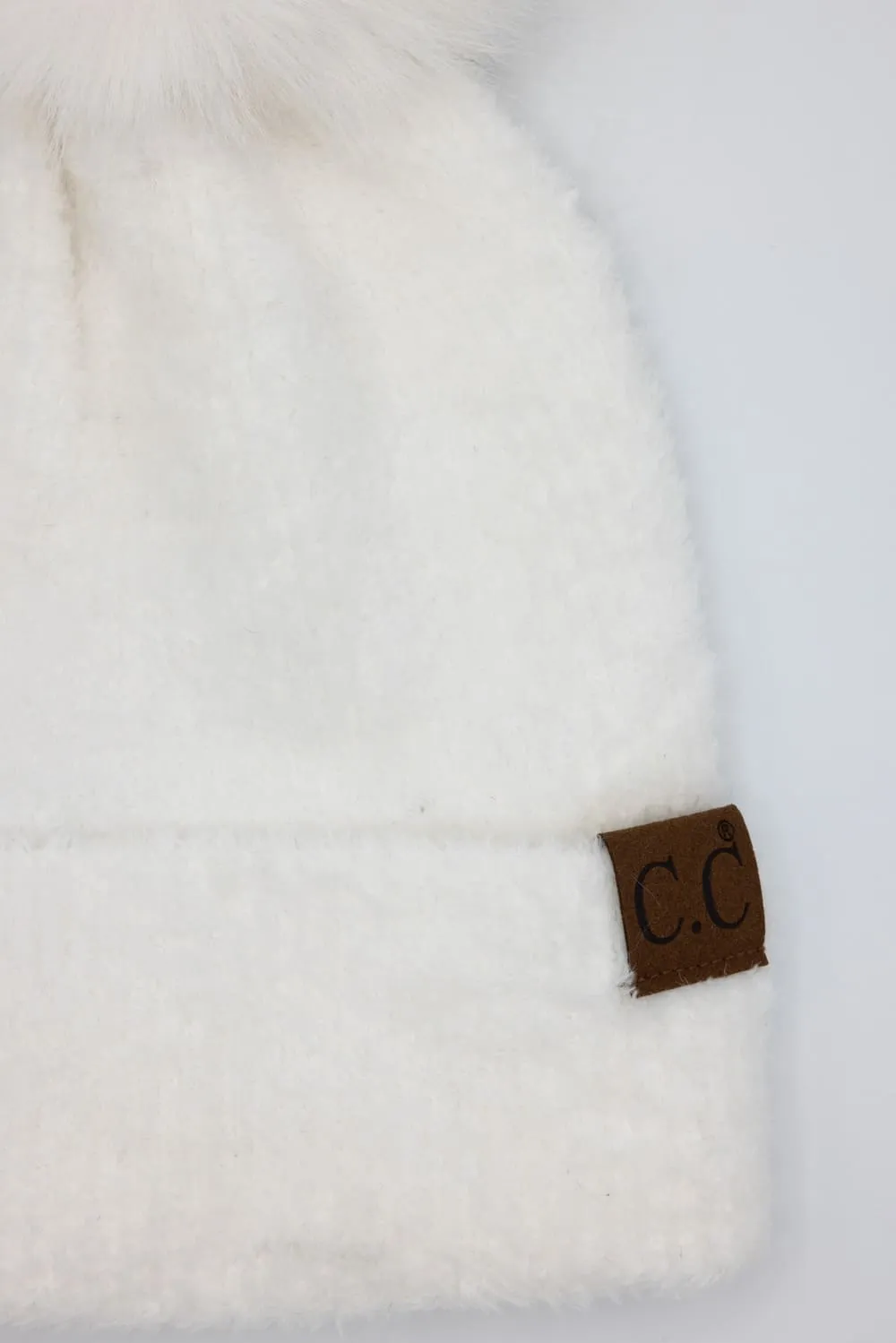 C.C. Plush Terry Chenille Beanie for Women in Ivory | HTC0038POM-IVORY