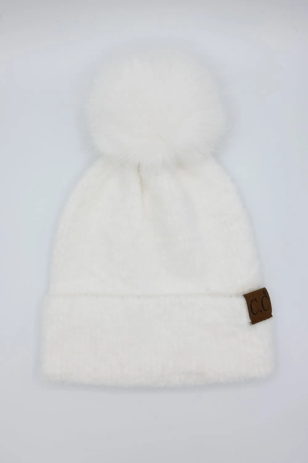 C.C. Plush Terry Chenille Beanie for Women in Ivory | HTC0038POM-IVORY