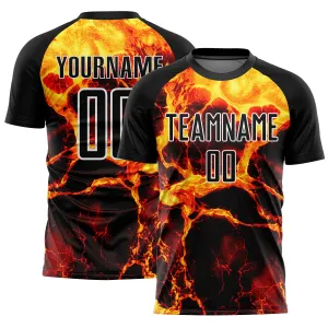 Custom Black Gold-White Flame Sublimation Soccer Uniform Jersey
