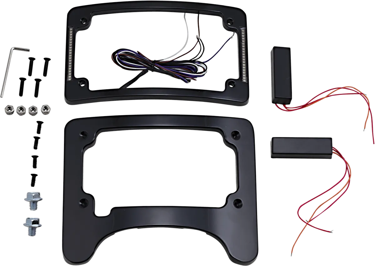 Custom Dynamics TS-ELIM-06HW-B Turn Signal Eliminator with Tri-Radius Iluminated Plate Frame - Gloss Black