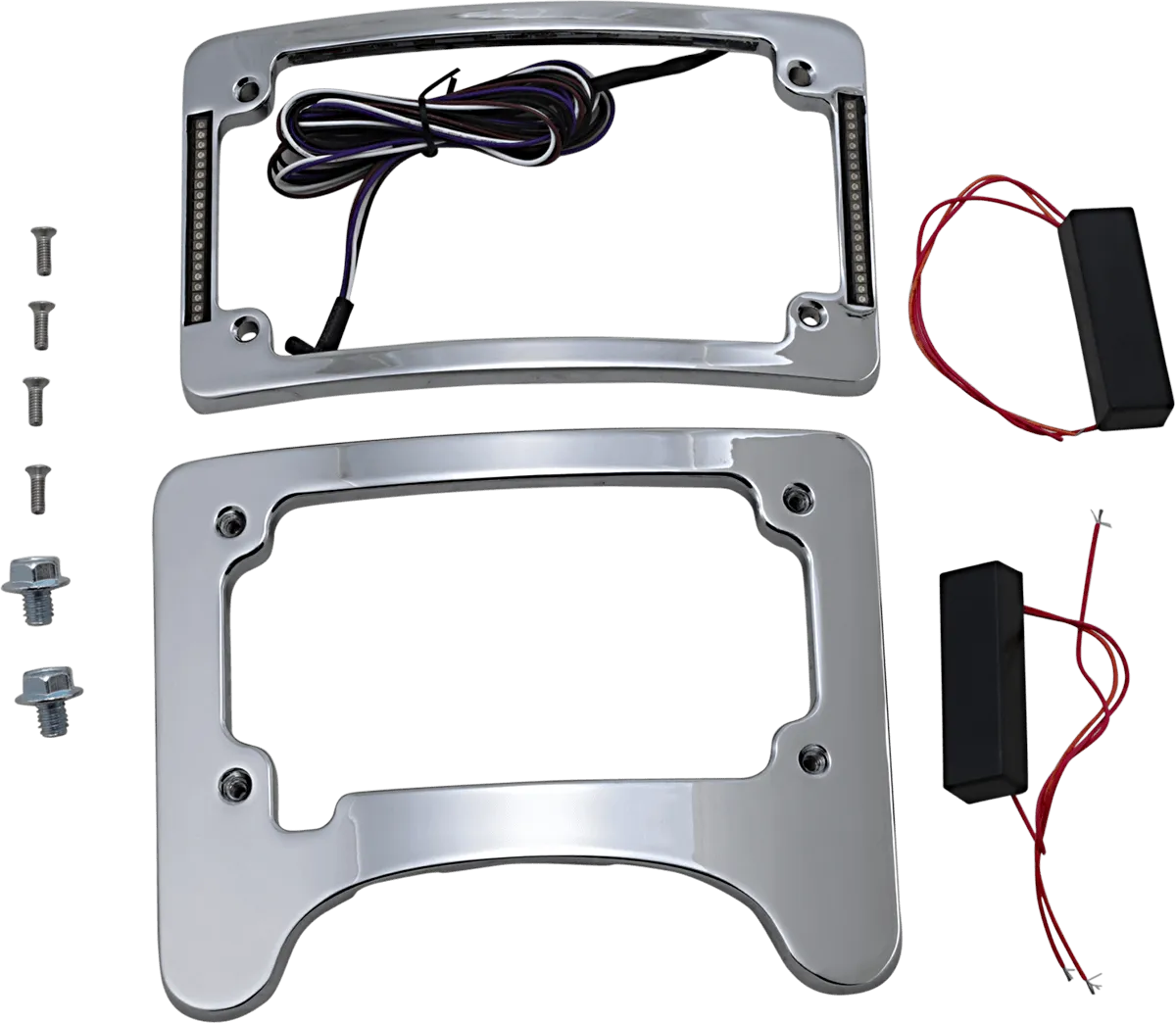 Custom Dynamics TS-ELIM-06HW-B Turn Signal Eliminator with Tri-Radius Iluminated Plate Frame - Gloss Black