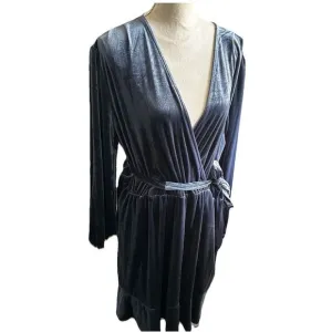 Dex Womens Whimsigoth Velvet Wrap Dress Size‎ 1XL Gray Blue Ruffle V Neck