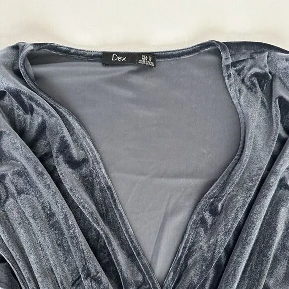Dex Womens Whimsigoth Velvet Wrap Dress Size‎ 1XL Gray Blue Ruffle V Neck