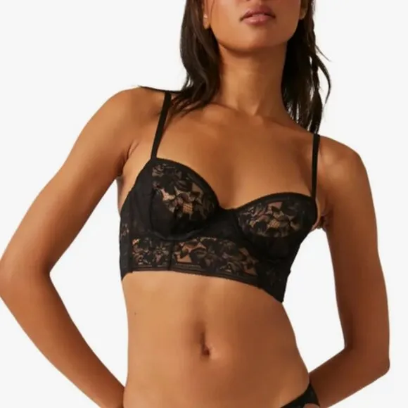 Free People Intimately Sorento Demi Longline Bra Panty Set in Black