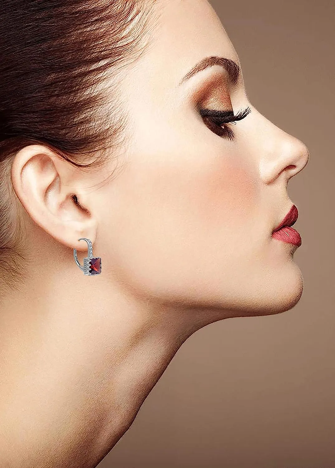 Garnet Princess Cut 925 Silver Earrings for Women