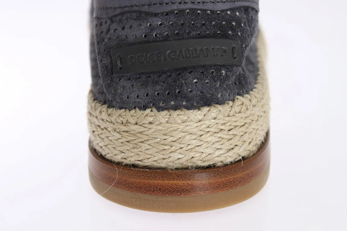 Gray Suede Breathable Logo Loafers