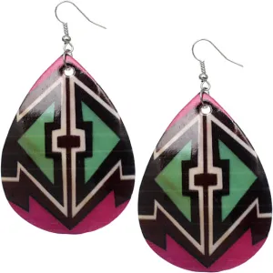 Green Pink Art Deco Teardrop Shell Earrings