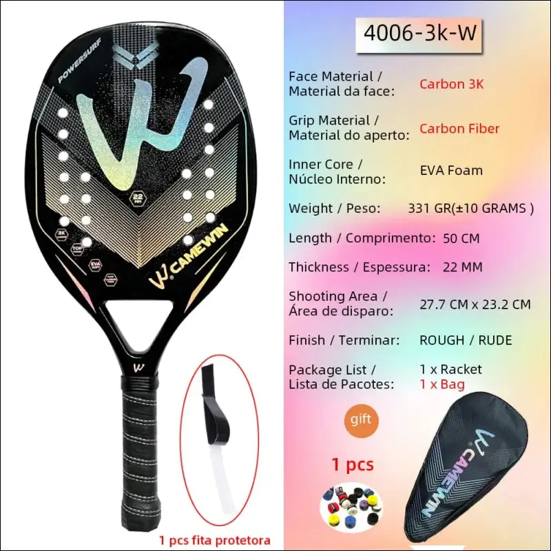 High quality carbon and glass fiber beach tennis racket soft face tennis racquet with protective