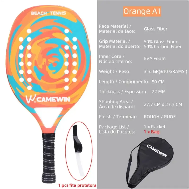 High quality carbon and glass fiber beach tennis racket soft face tennis racquet with protective