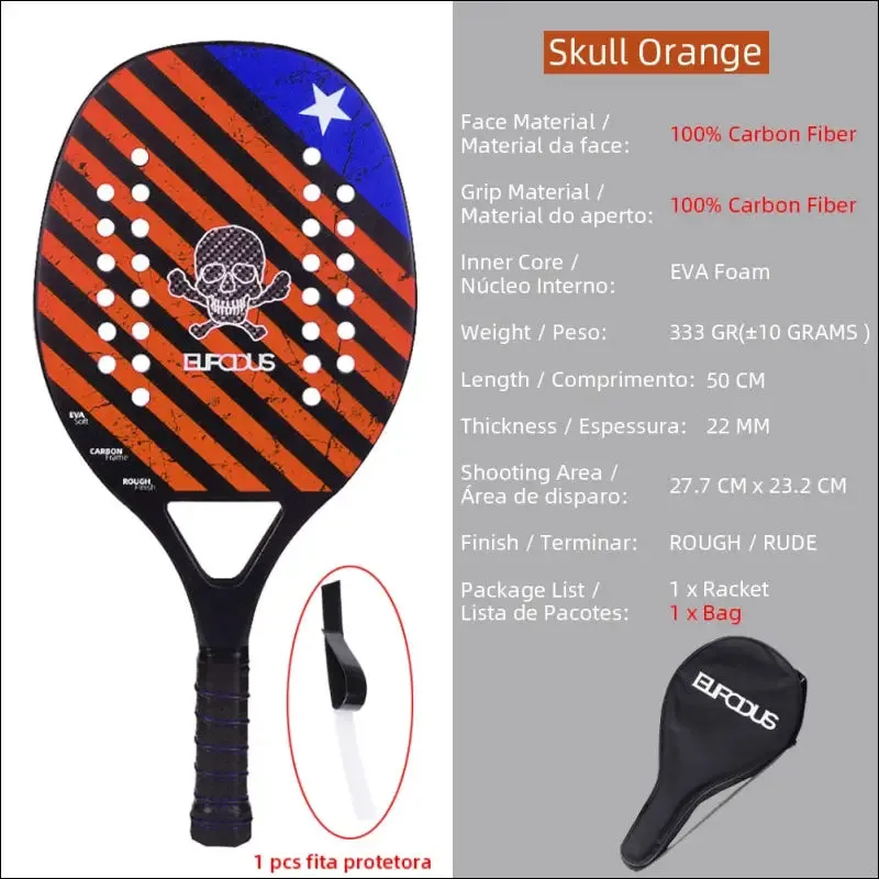 High quality carbon and glass fiber beach tennis racket soft face tennis racquet with protective