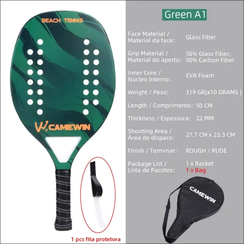 High quality carbon and glass fiber beach tennis racket soft face tennis racquet with protective