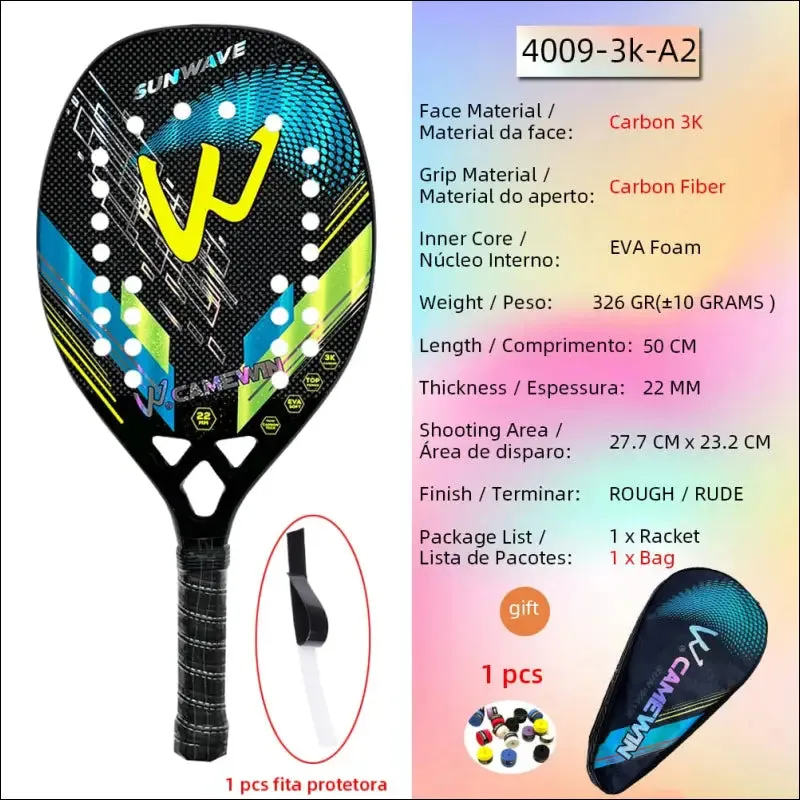 High quality carbon and glass fiber beach tennis racket soft face tennis racquet with protective
