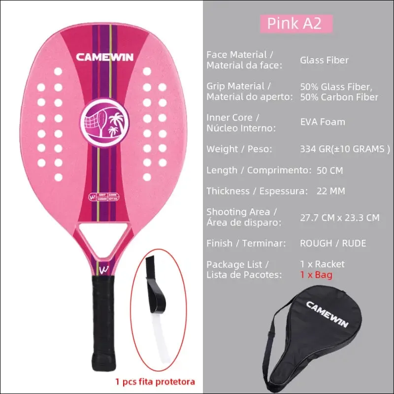 High quality carbon and glass fiber beach tennis racket soft face tennis racquet with protective