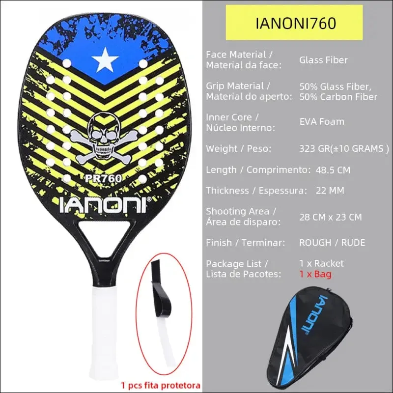 High quality carbon and glass fiber beach tennis racket soft face tennis racquet with protective