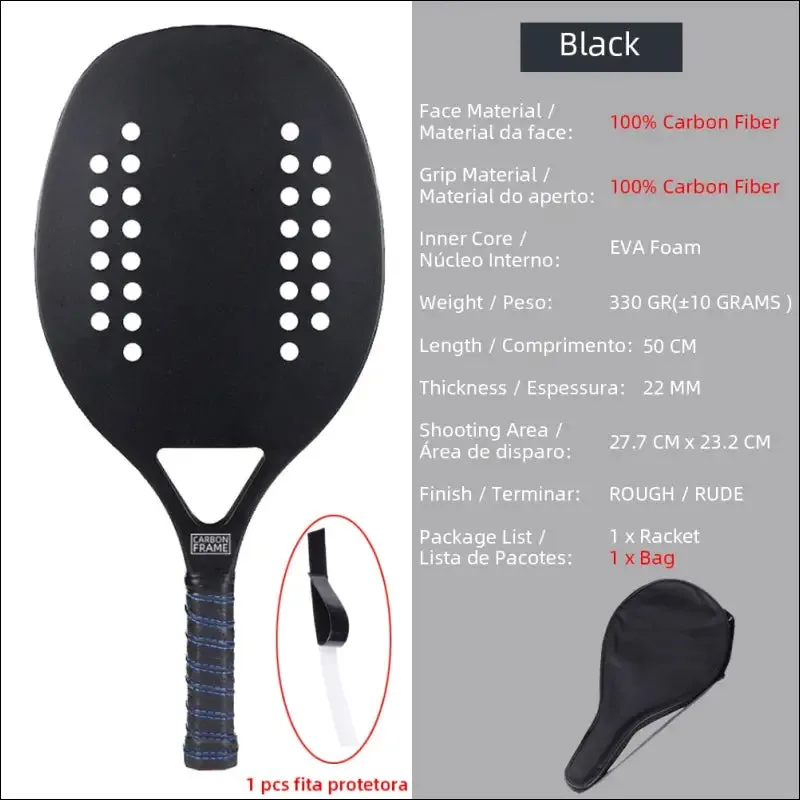 High quality carbon and glass fiber beach tennis racket soft face tennis racquet with protective
