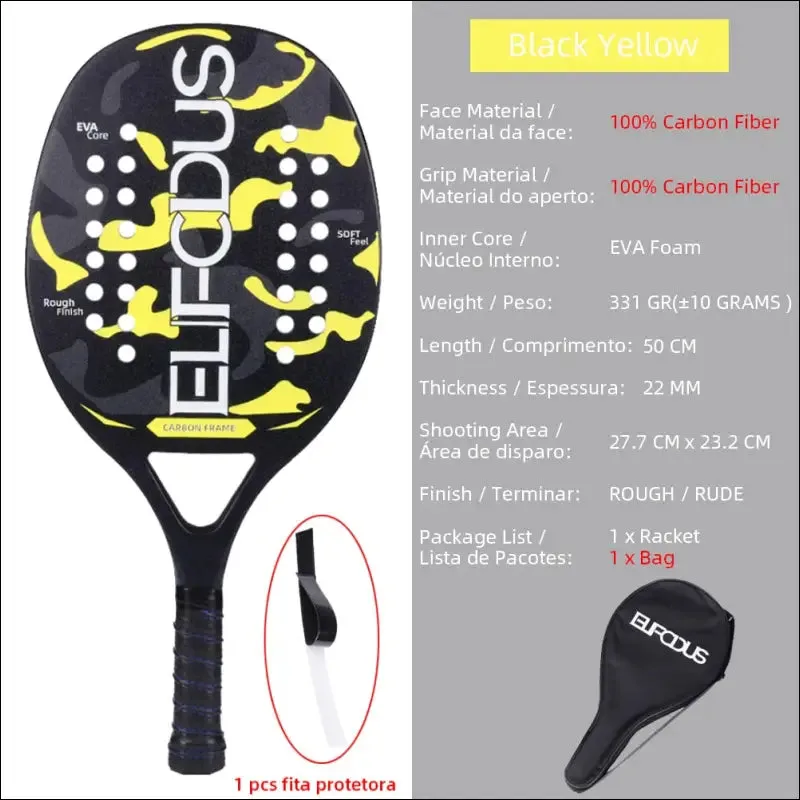 High quality carbon and glass fiber beach tennis racket soft face tennis racquet with protective