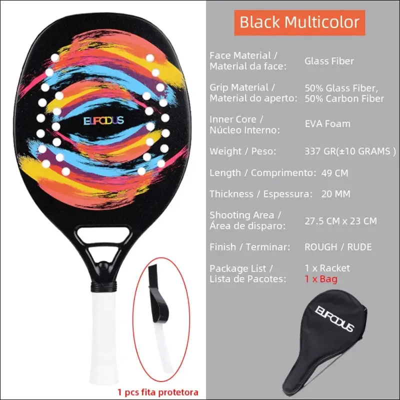 High quality carbon and glass fiber beach tennis racket soft face tennis racquet with protective