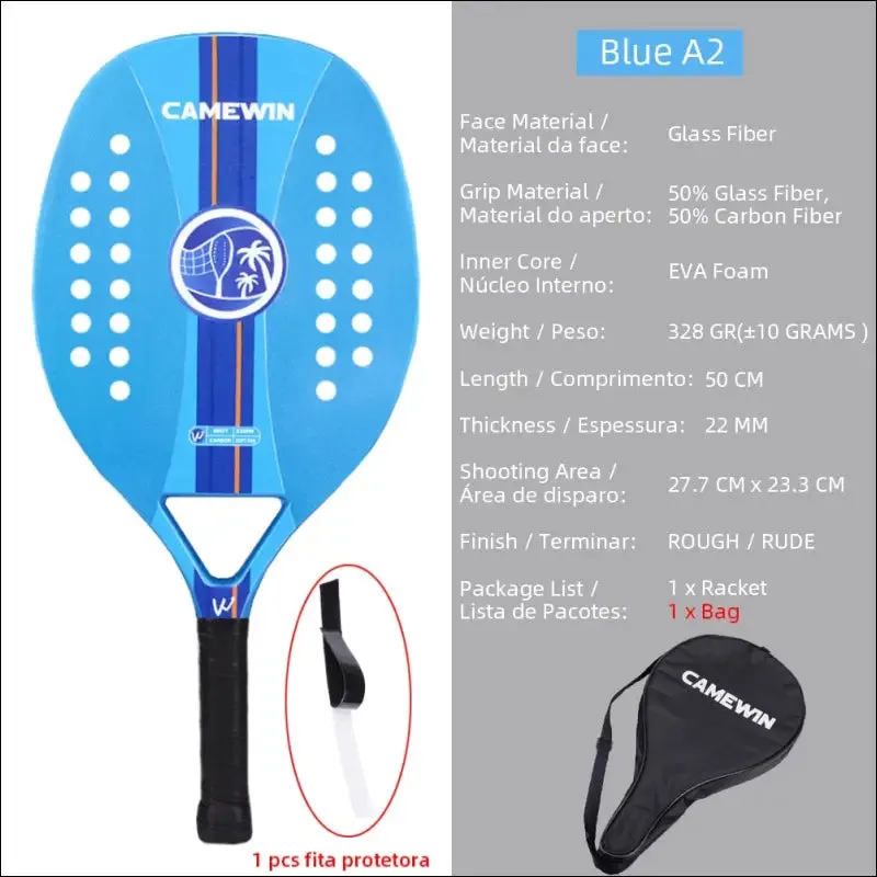 High quality carbon and glass fiber beach tennis racket soft face tennis racquet with protective