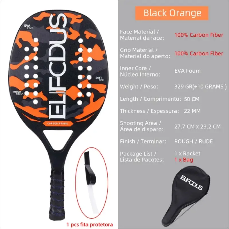High quality carbon and glass fiber beach tennis racket soft face tennis racquet with protective