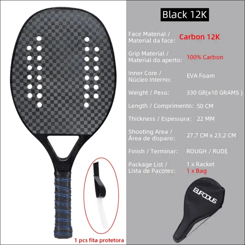 High quality carbon and glass fiber beach tennis racket soft face tennis racquet with protective