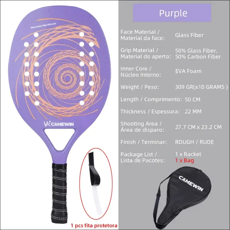 High quality carbon and glass fiber beach tennis racket soft face tennis racquet with protective