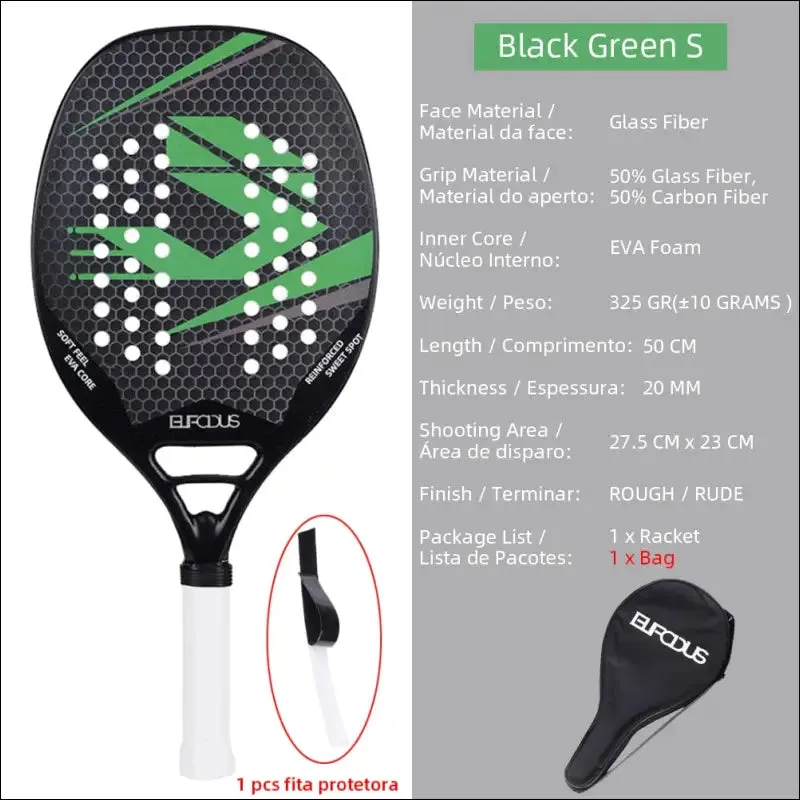 High quality carbon and glass fiber beach tennis racket soft face tennis racquet with protective