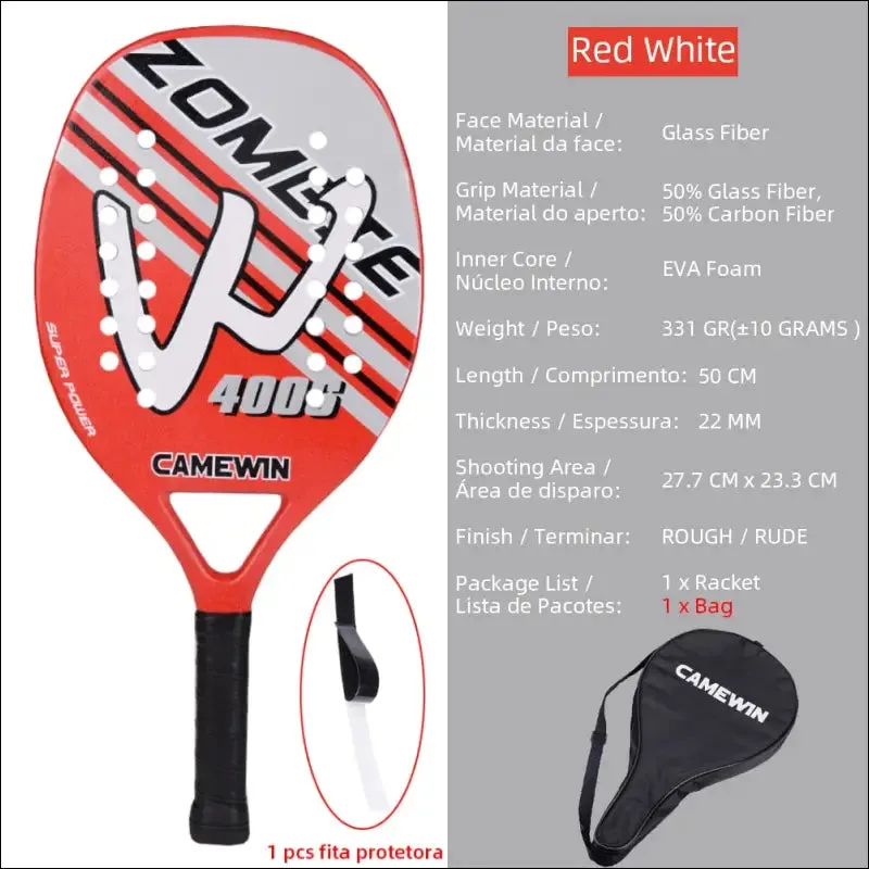 High quality carbon and glass fiber beach tennis racket soft face tennis racquet with protective