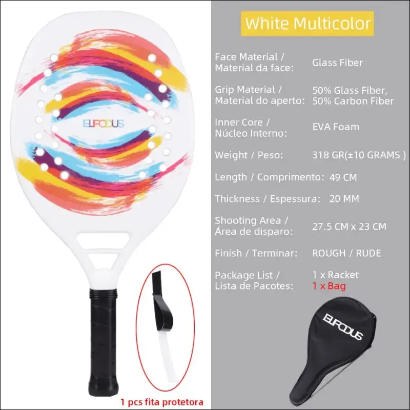 High quality carbon and glass fiber beach tennis racket soft face tennis racquet with protective