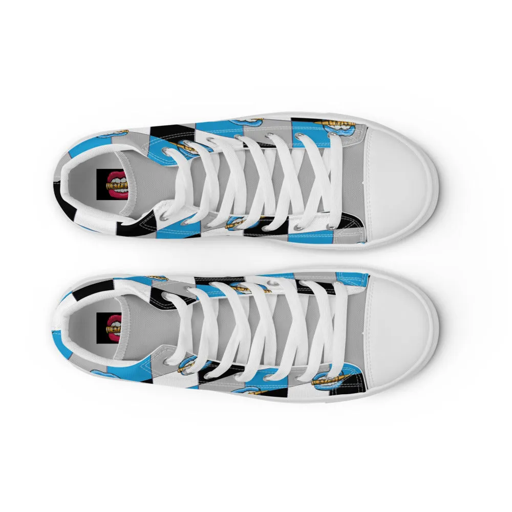 Ice Blue Logo Colorblock Men’s High Top Canvas Shoes
