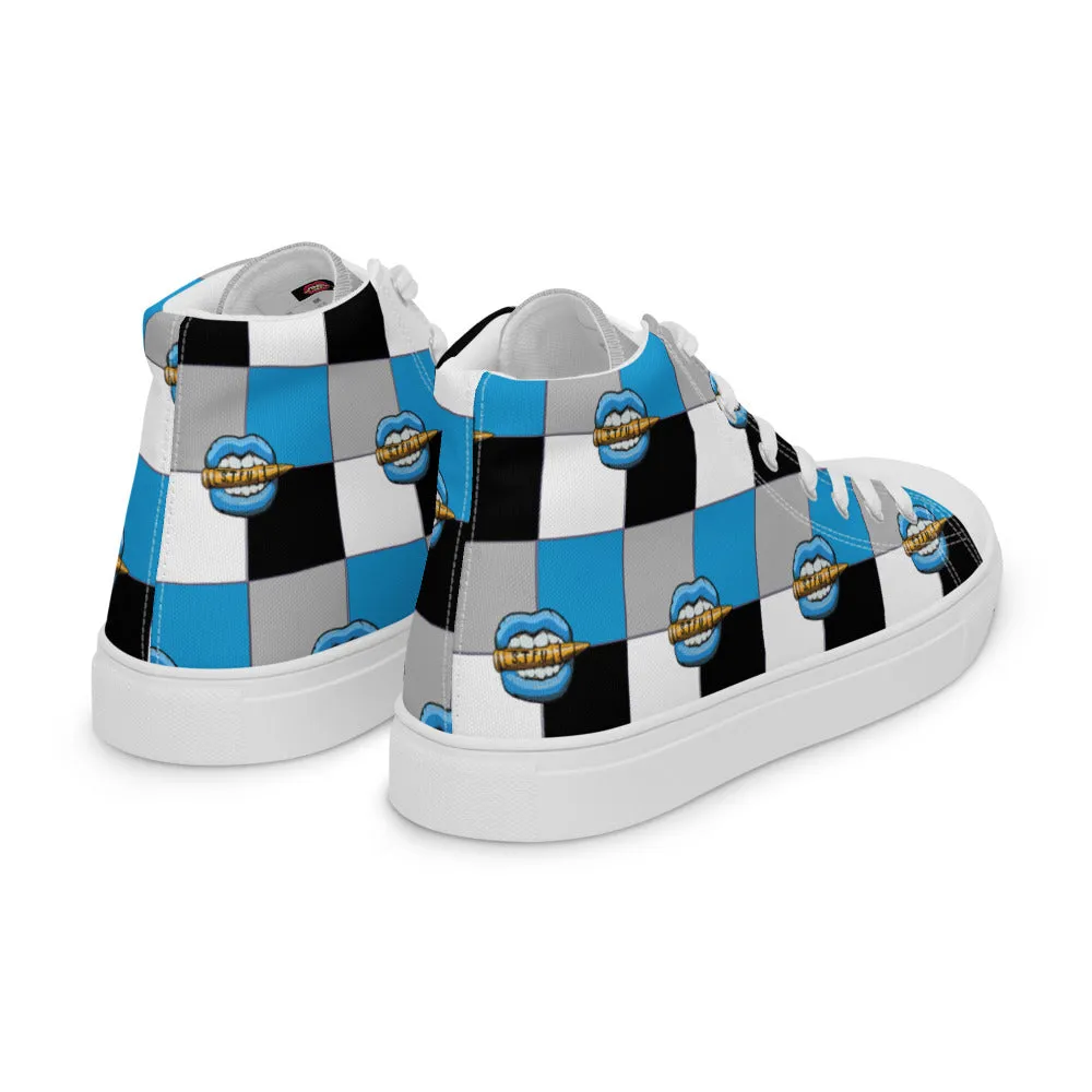 Ice Blue Logo Colorblock Men’s High Top Canvas Shoes