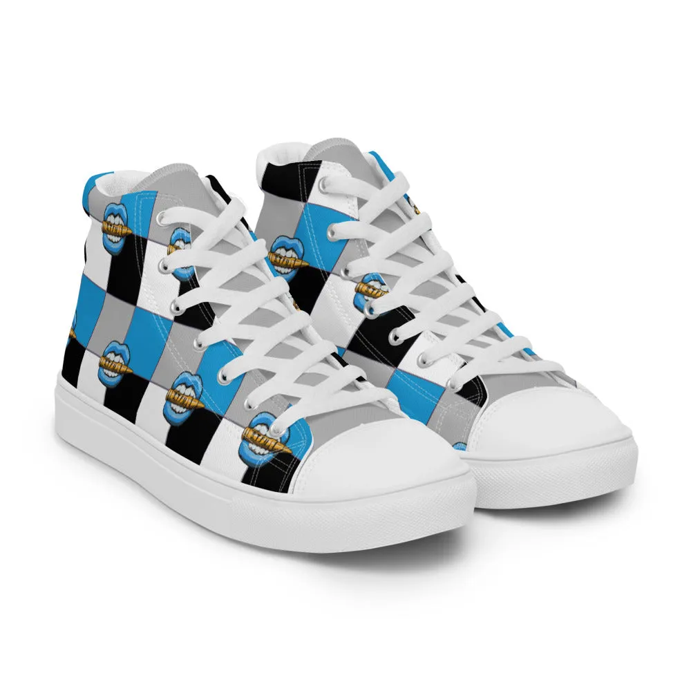 Ice Blue Logo Colorblock Men’s High Top Canvas Shoes