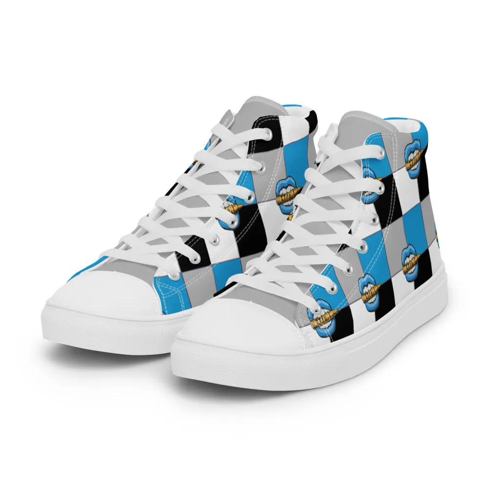 Ice Blue Logo Colorblock Men’s High Top Canvas Shoes
