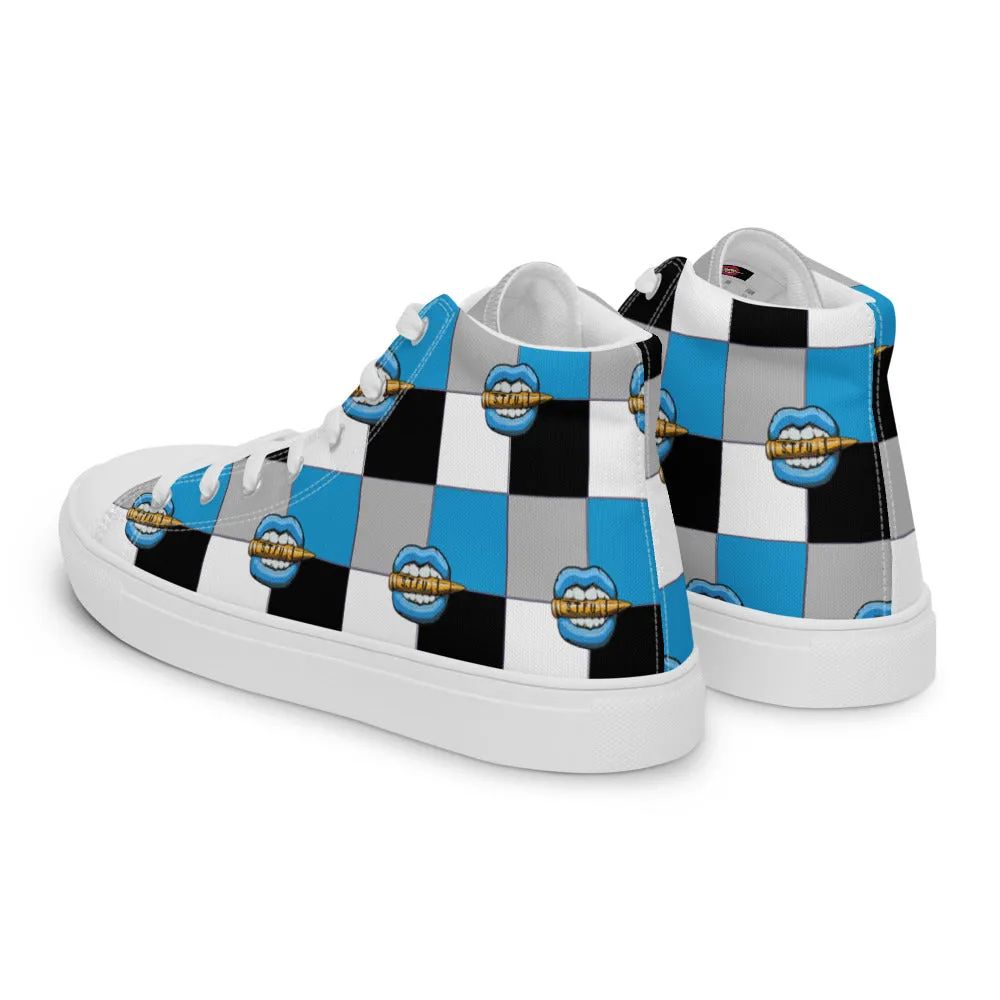 Ice Blue Logo Colorblock Men’s High Top Canvas Shoes