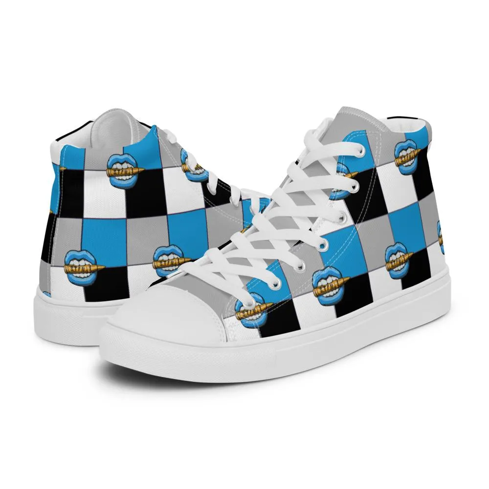 Ice Blue Logo Colorblock Men’s High Top Canvas Shoes