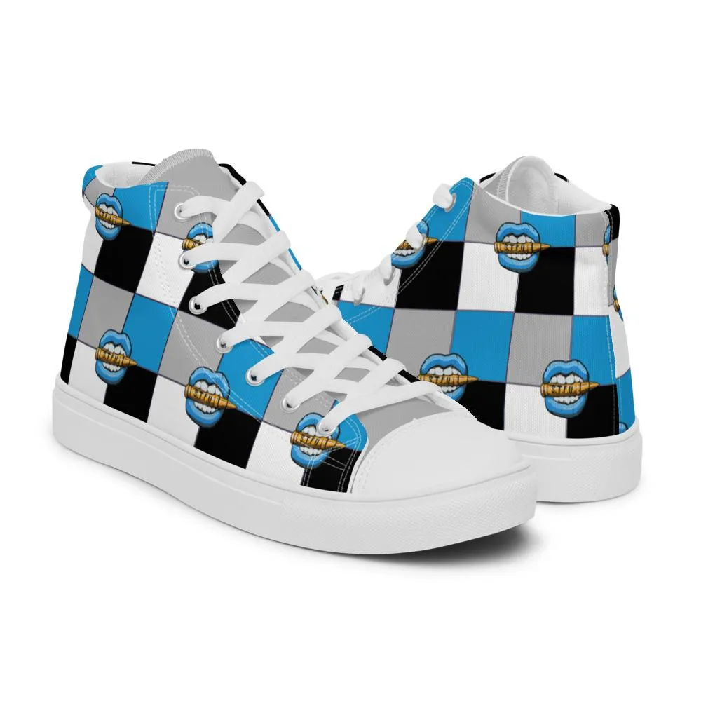 Ice Blue Logo Colorblock Men’s High Top Canvas Shoes