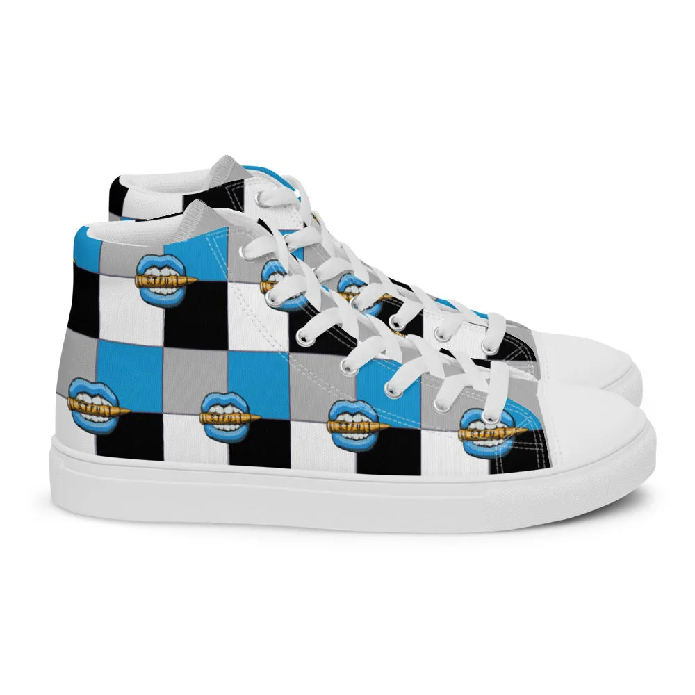 Ice Blue Logo Colorblock Men’s High Top Canvas Shoes